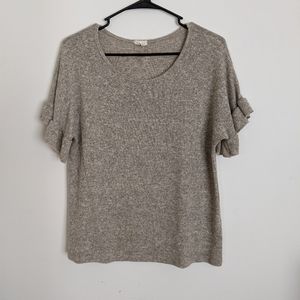 Caution to the Wind Ruffle Sleeve Knit Blouse Soft Texture Neutral - Medium